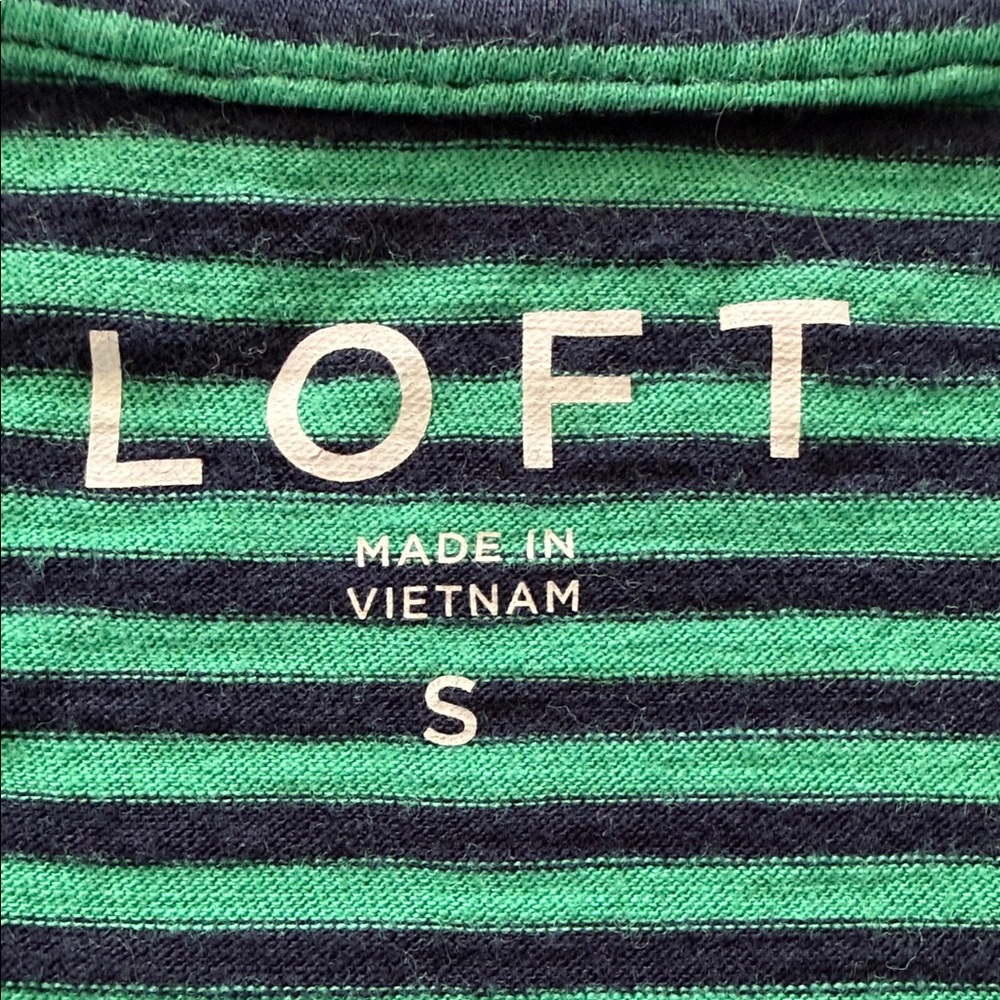 LOFT Blue & Green Striped V-Neck Short Sleeve Tee - Picture 5 of 5